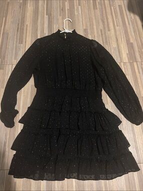Express Black Long-Sleeve Layered Ruffle Dress